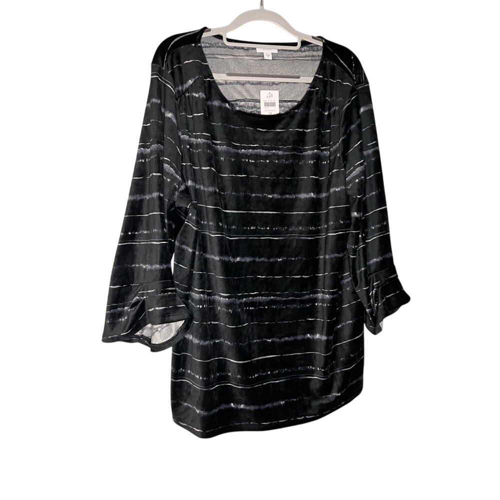 NWT J.jill Pure Jill Velour Pleated-sleeve Top In Black soft‎ elegant silky dark